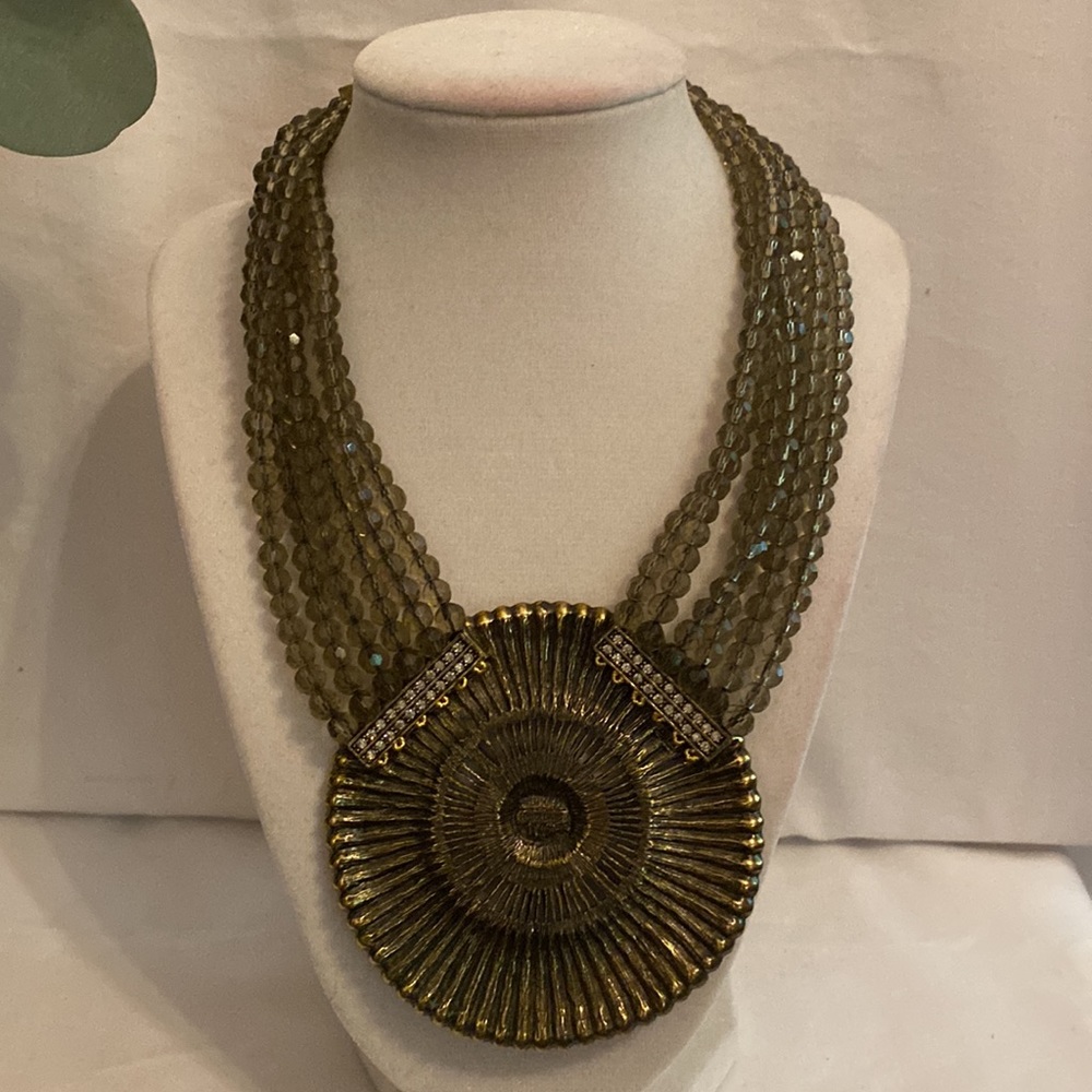 Heidi Daus beaded smoky quartz 6 strand Belgium Disc pendant choker necklace - Picture 9 of 15